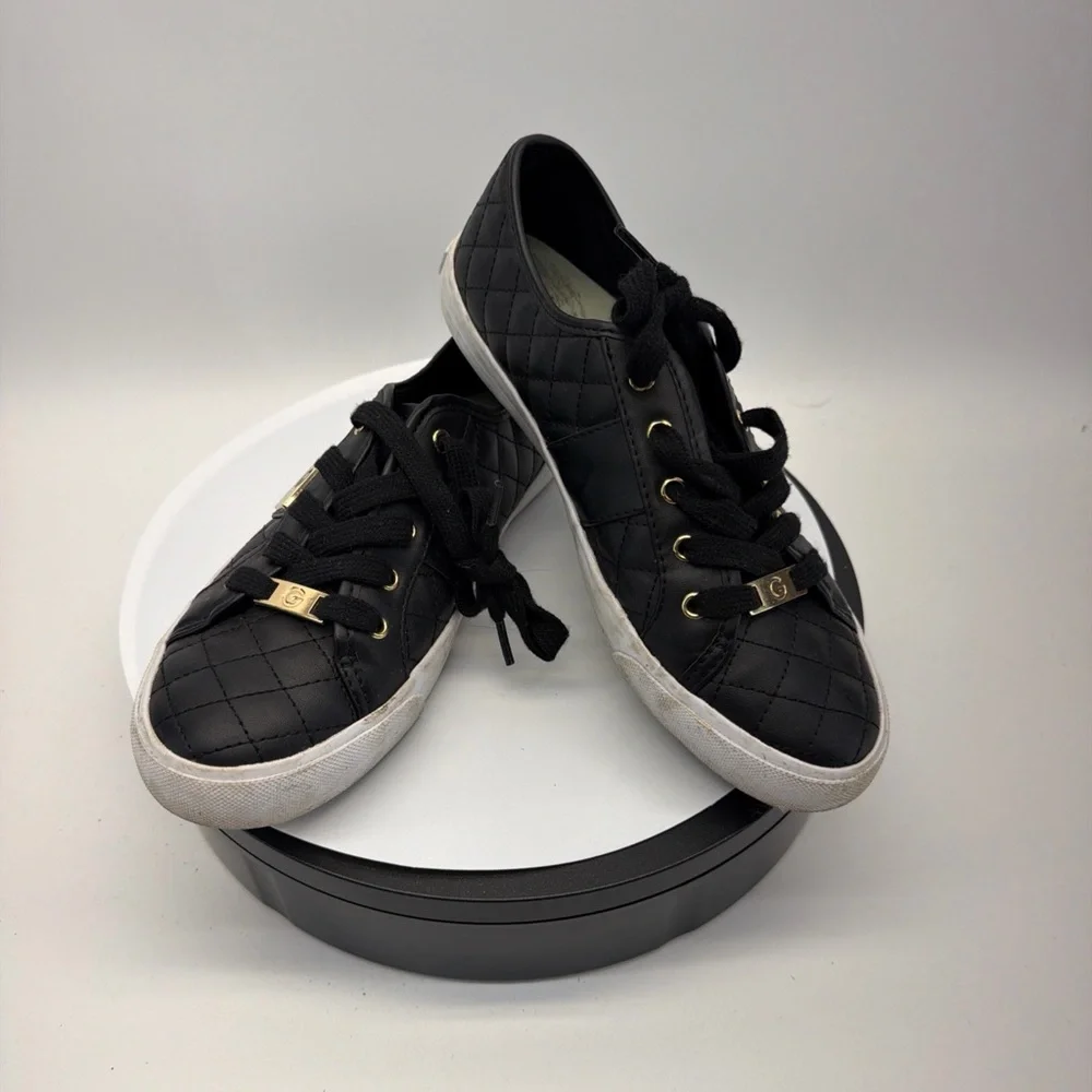 G by Guess Black Quilted Sneakers with Gold Details